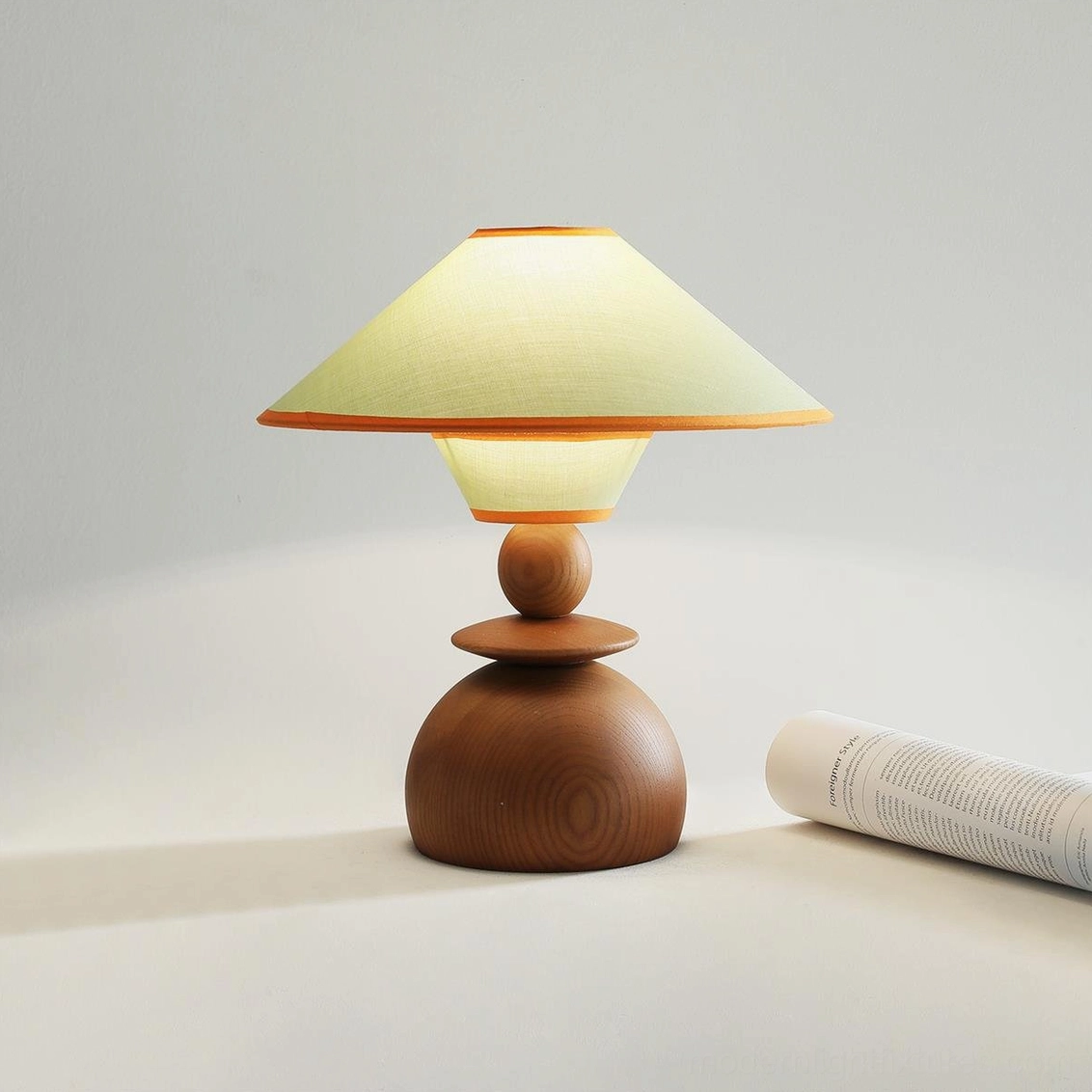 Citrus Dome Table Lamp mid-century modern style with fabric shade and sculptural wooden base design