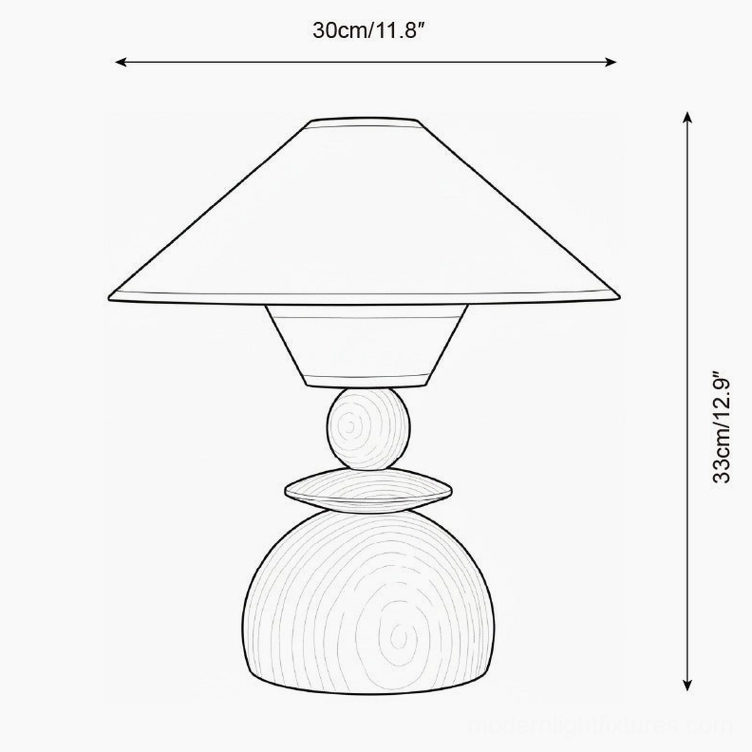 Orthographic design drawing of Citrus Dome Table Lamp Model B with dome shade and stacked wood base specifications