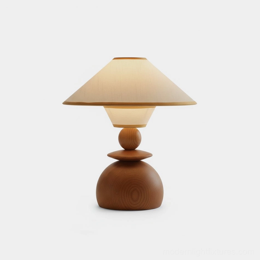 Citrus Dome Table Lamp with tiered pleated fabric shade and solid wood base, frontal view against white studio backdrop