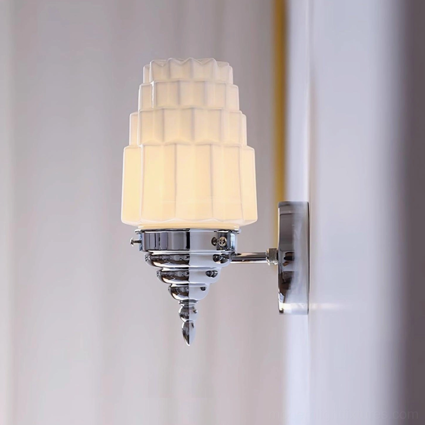Clairmont art deco frosted glass wall sconce geometric design crystal detail