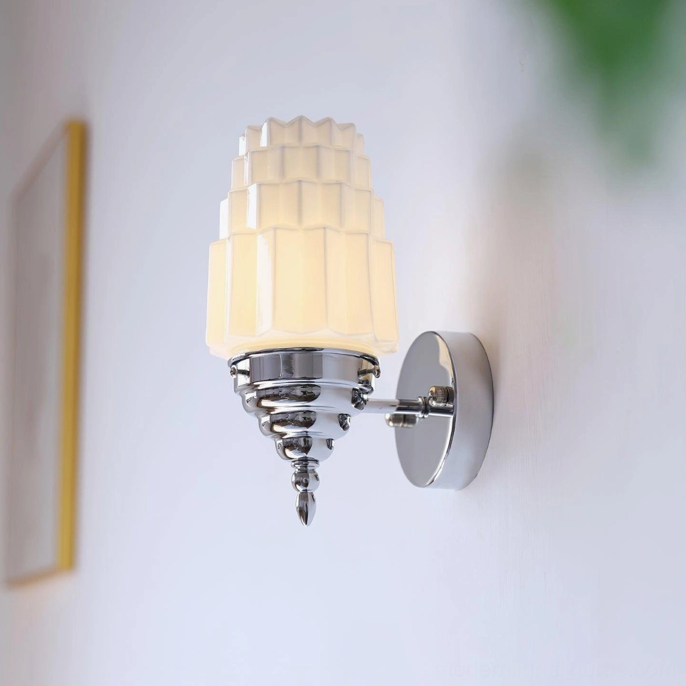 Clairmont chrome and white art deco wall sconce 12cm diameter 25cm height