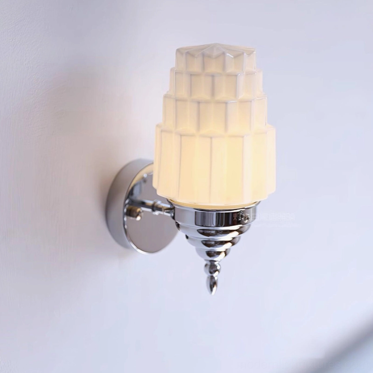 Clairmont frosted glass chrome wall sconce art deco vintage luxury bathroom lighting