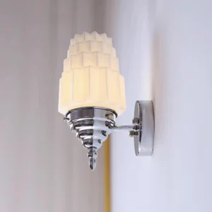 Clairmont chrome frosted glass wall sconce bathroom vanity lighting close-up detail