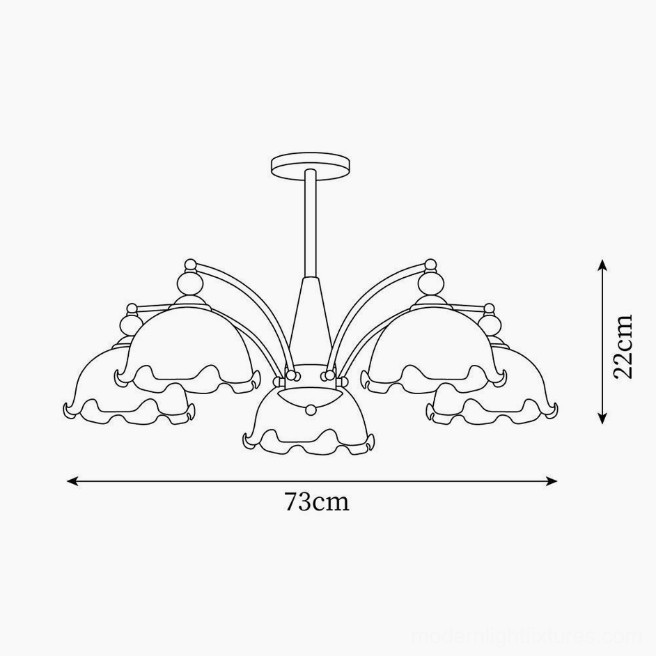 Claudia 5-head Floral Chandelier dimension diagram specifications 73cm width 22cm height