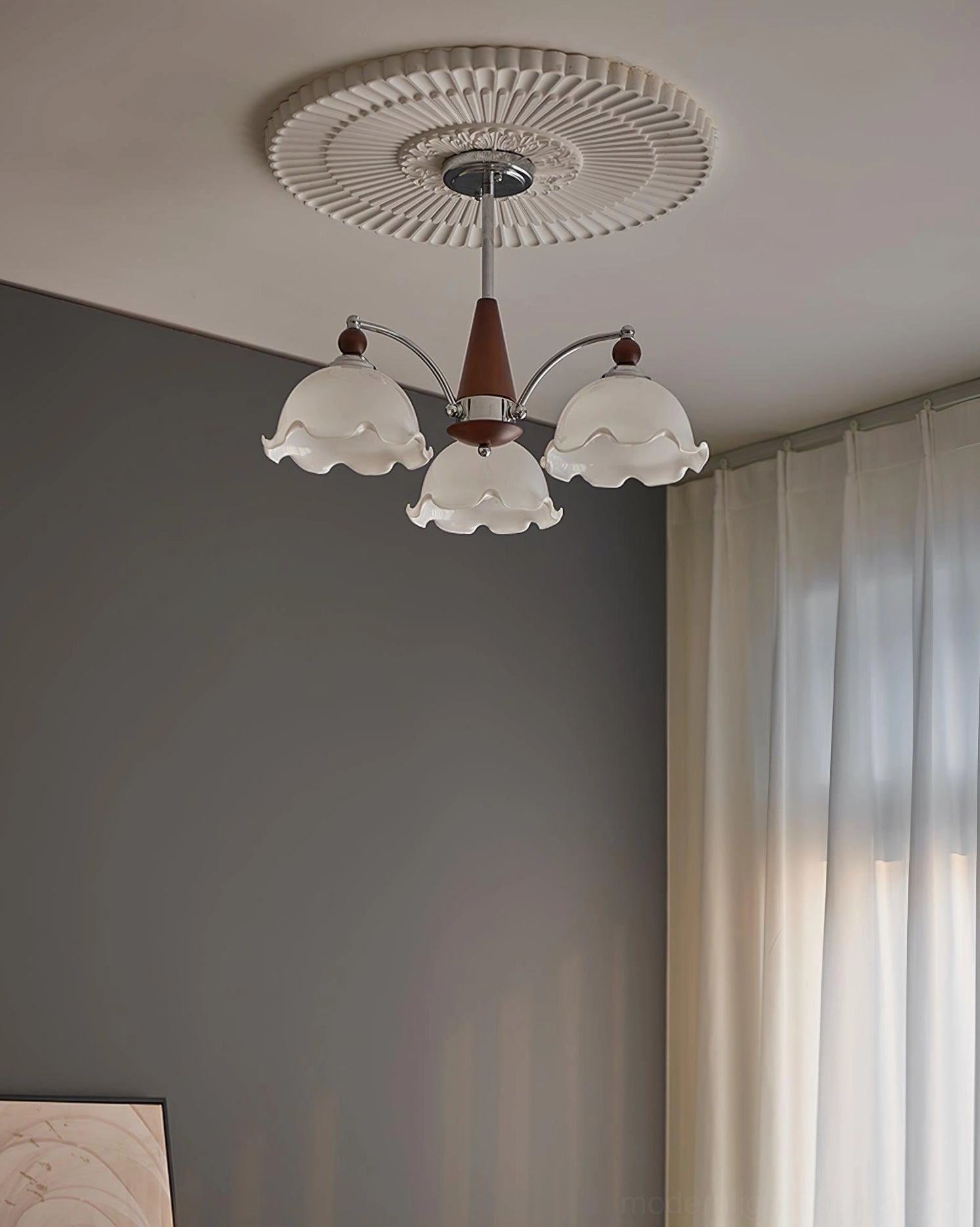 Claudia Floral Chandelier detailed view ruffled glass shade texture close-up