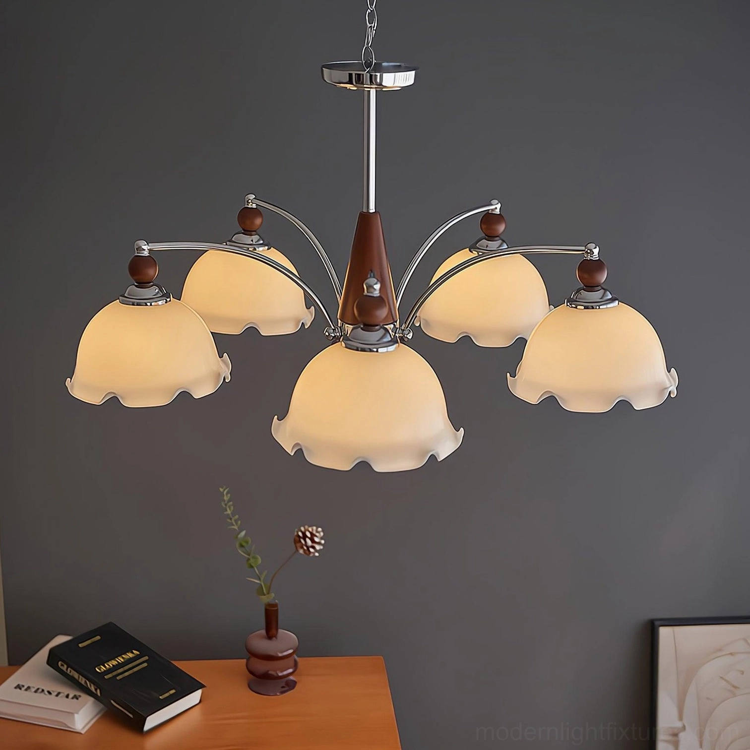 Claudia Floral Chandelier side profile vintage arms glass elements arrangement