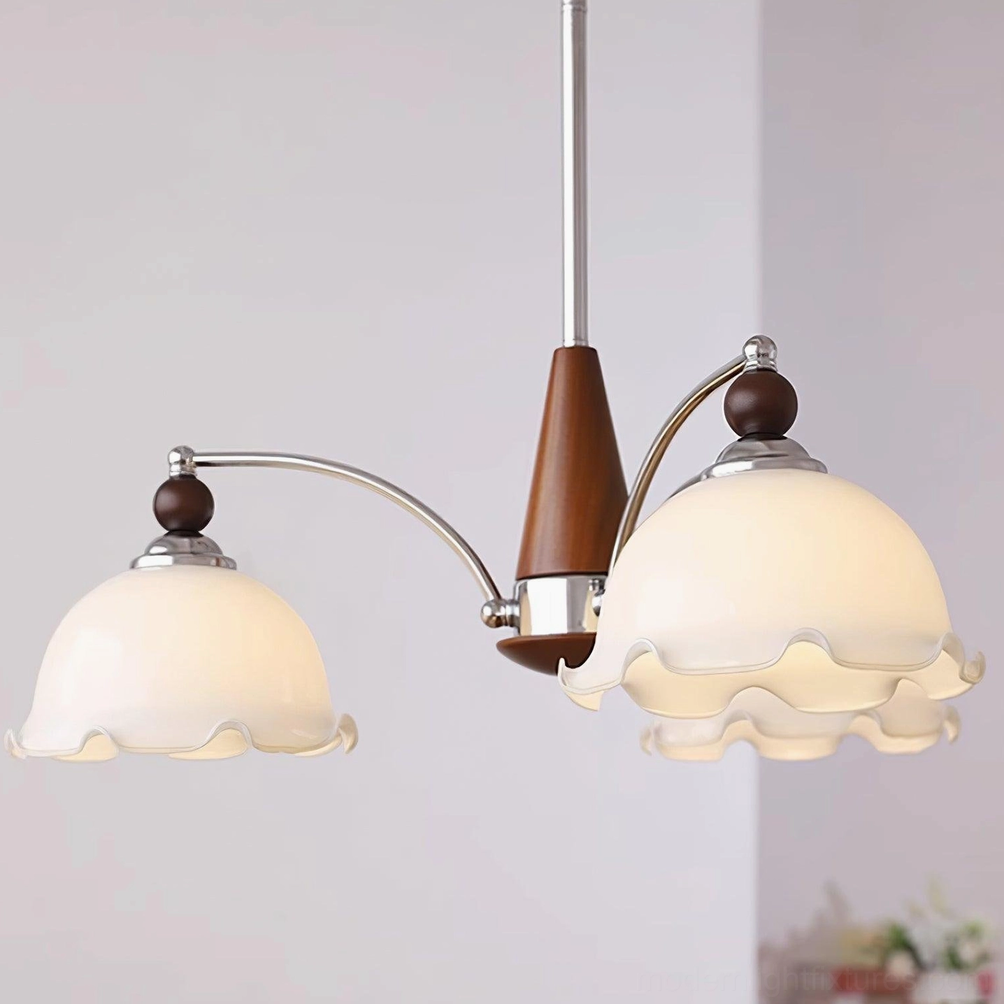 Claudia Floral Glass Chandelier warm light glow through frosted shades ambiance