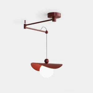 Claudia adjustable swing arm pendant light with frosted acrylic shade, front view isolated on white background showing Nordic retro design
