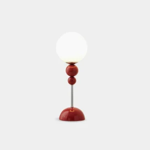 Clavel modern red globe table lamp with frosted glass shade and polished metal base - direct front view of contemporary table lighting design
