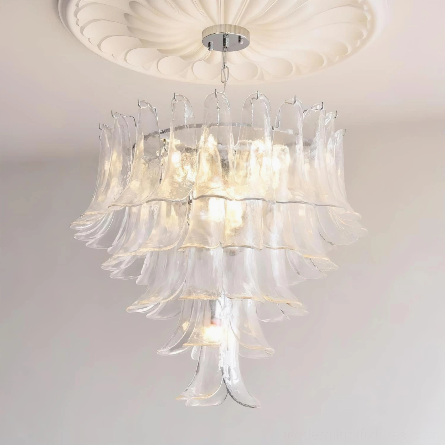 Clear glass 5-layer petal chandelier 68cm creating transparent artistic light fixture