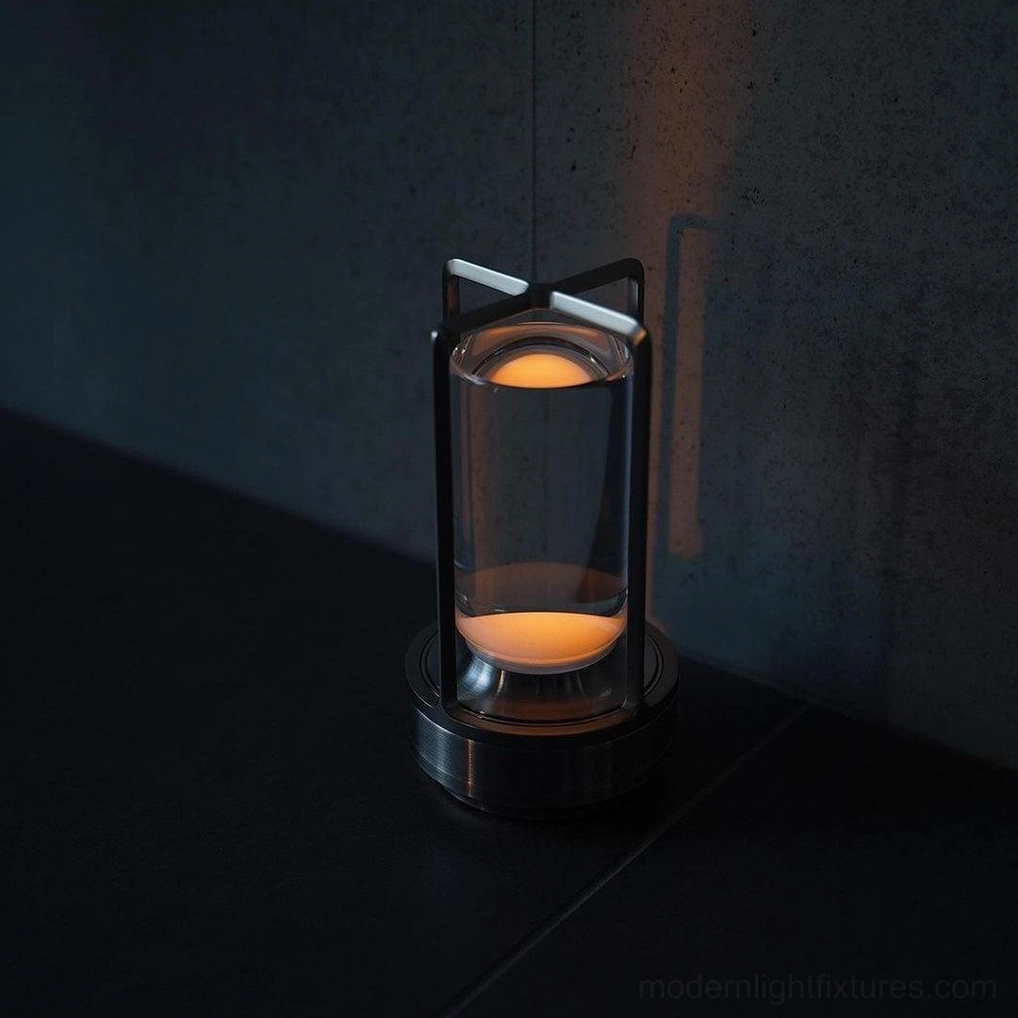 Cordless table lamp clear finish transparent minimalist aesthetic pure design