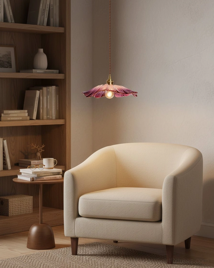 Flower glass pendant light with clear shade in contemporary home interior styling