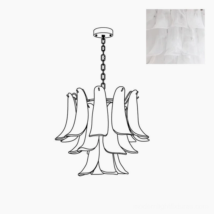 Clear green Murano glass tiered petal chandelier showing sophisticated emerald tone coloring