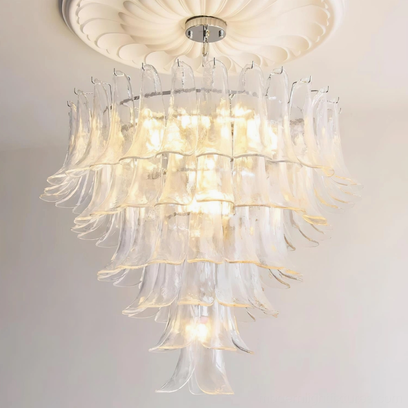 Clear glass petal chandelier 6-layer 88cm maximum light transmission vintage elegance