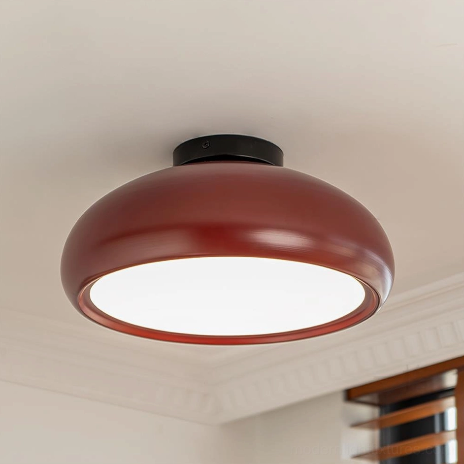 Dark red burgundy Clementine ceiling light - 45cm compact size mounted in residential bathroom with damp-rated fixtures
