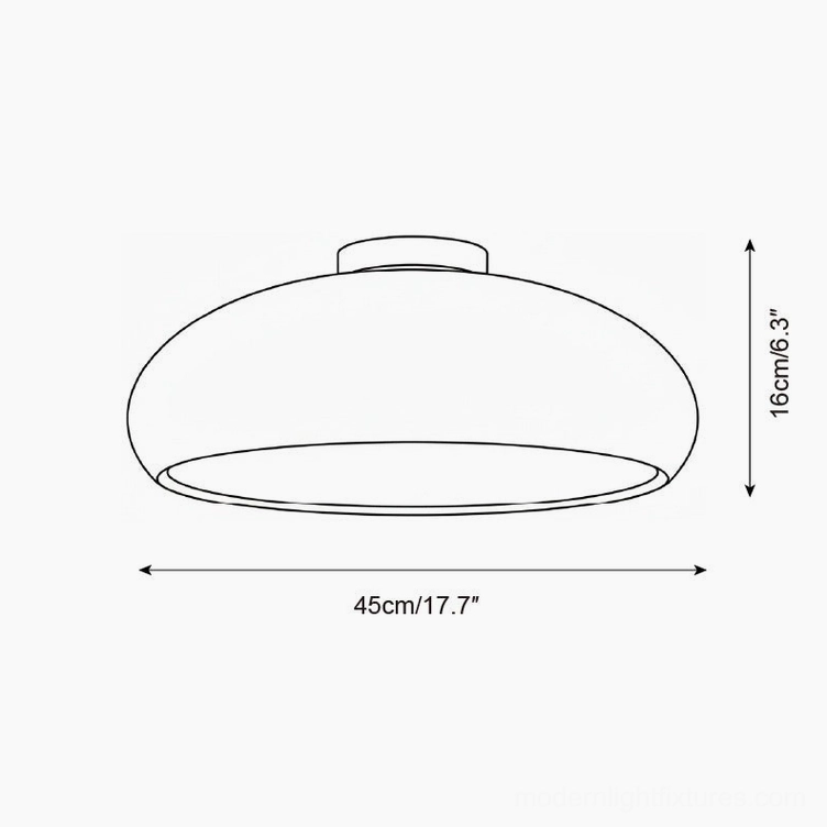 Clementine 45cm diameter ceiling light technical dimension diagram - 17.7 inches width, 6.3 inches height orthographic drawing