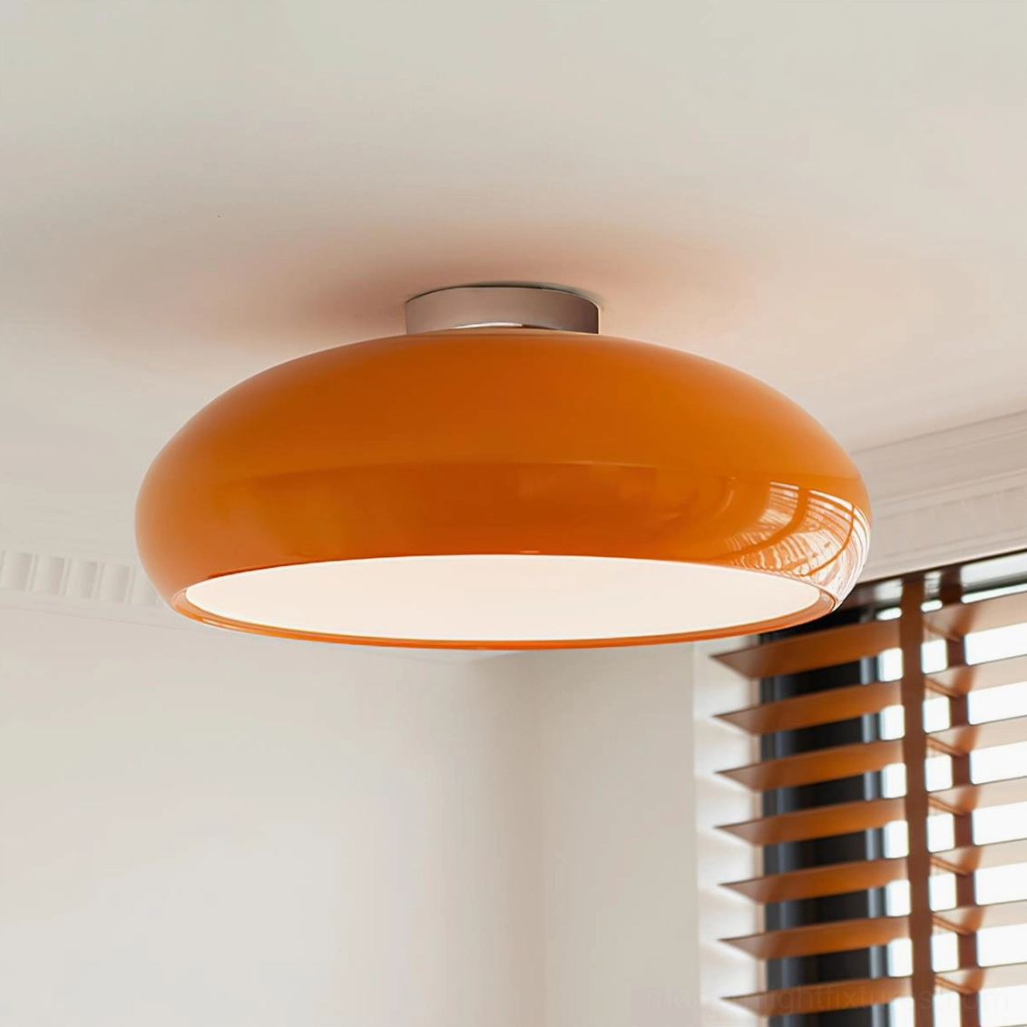 Clementine flush mount ceiling light - multiple finish options including orange, dark red, and chrome in design collection display