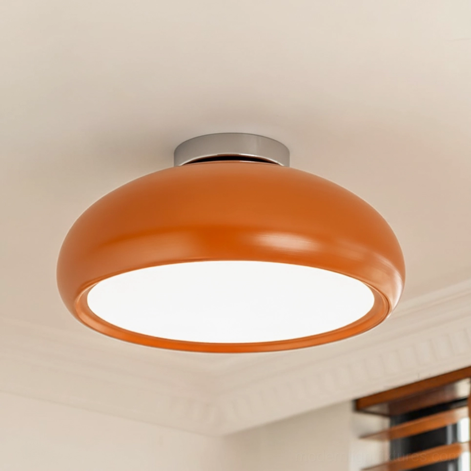 Clementine modern ceiling light 45cm in orange finish mounted on residential ceiling with crown molding detail