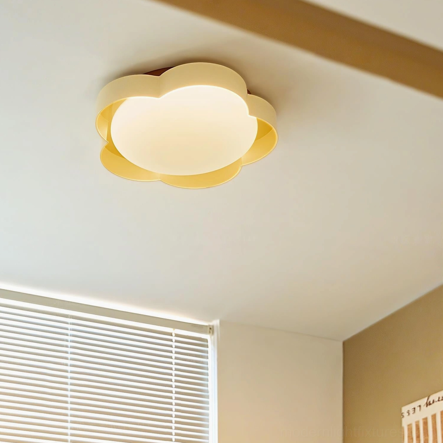 Close-up view of cloud-inspired ceiling light fixture - creamy white acrylic diffuser panel