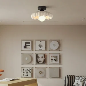 Cloud Petal modern ceiling light fixture installed in Nordic living room with wall art and warm ambient illumination
