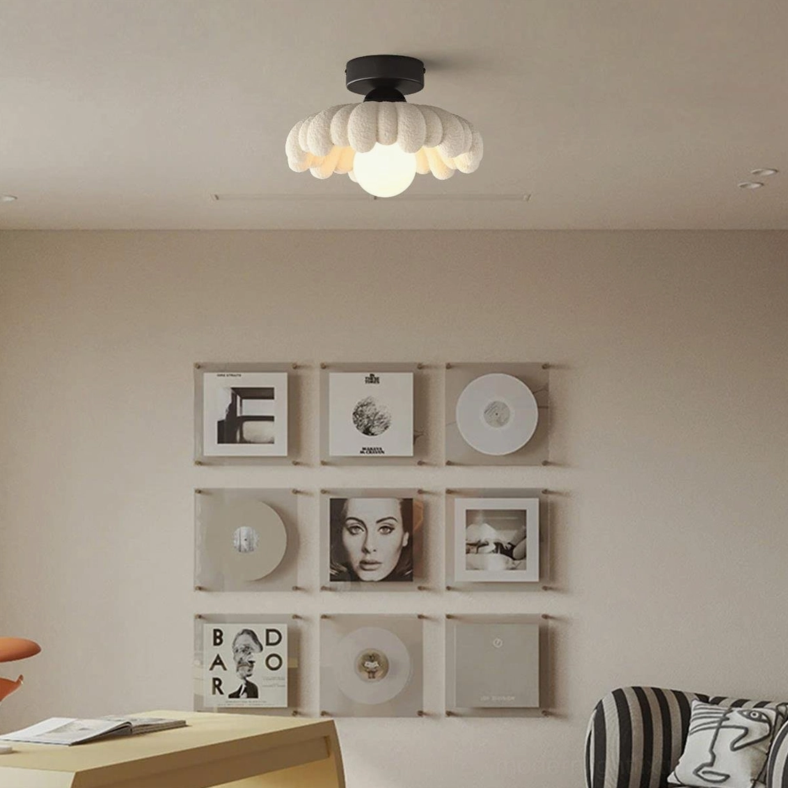 Cloud Petal modern ceiling light fixture installed in Nordic living room with wall art and warm ambient illumination