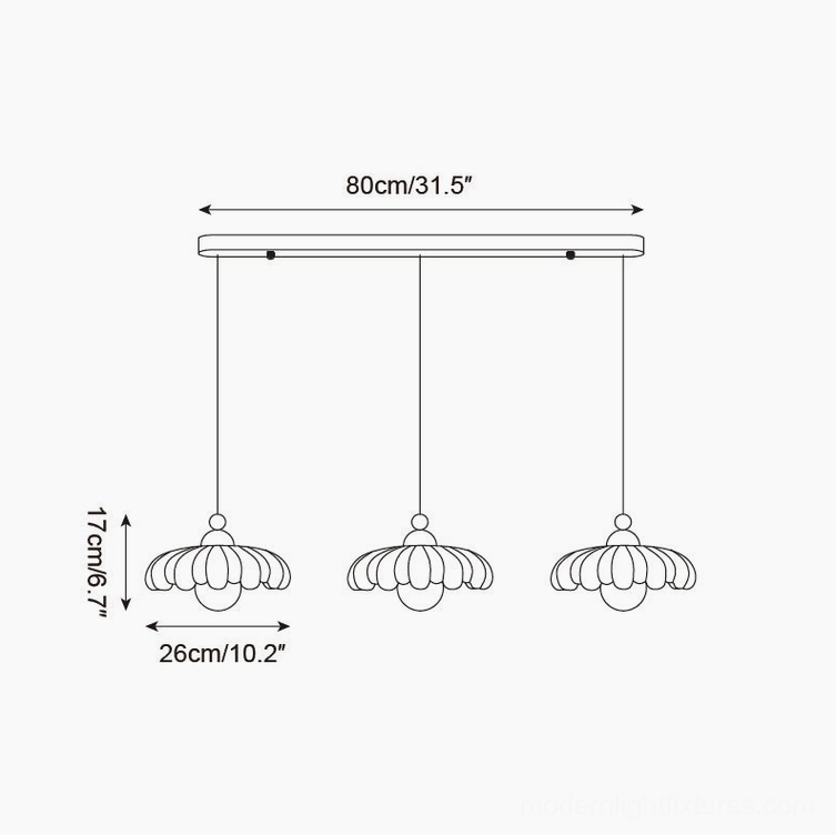 3-head cloudet pendant lamp system linear installation diagram, 80cm track length by 150cm height technical schematic
