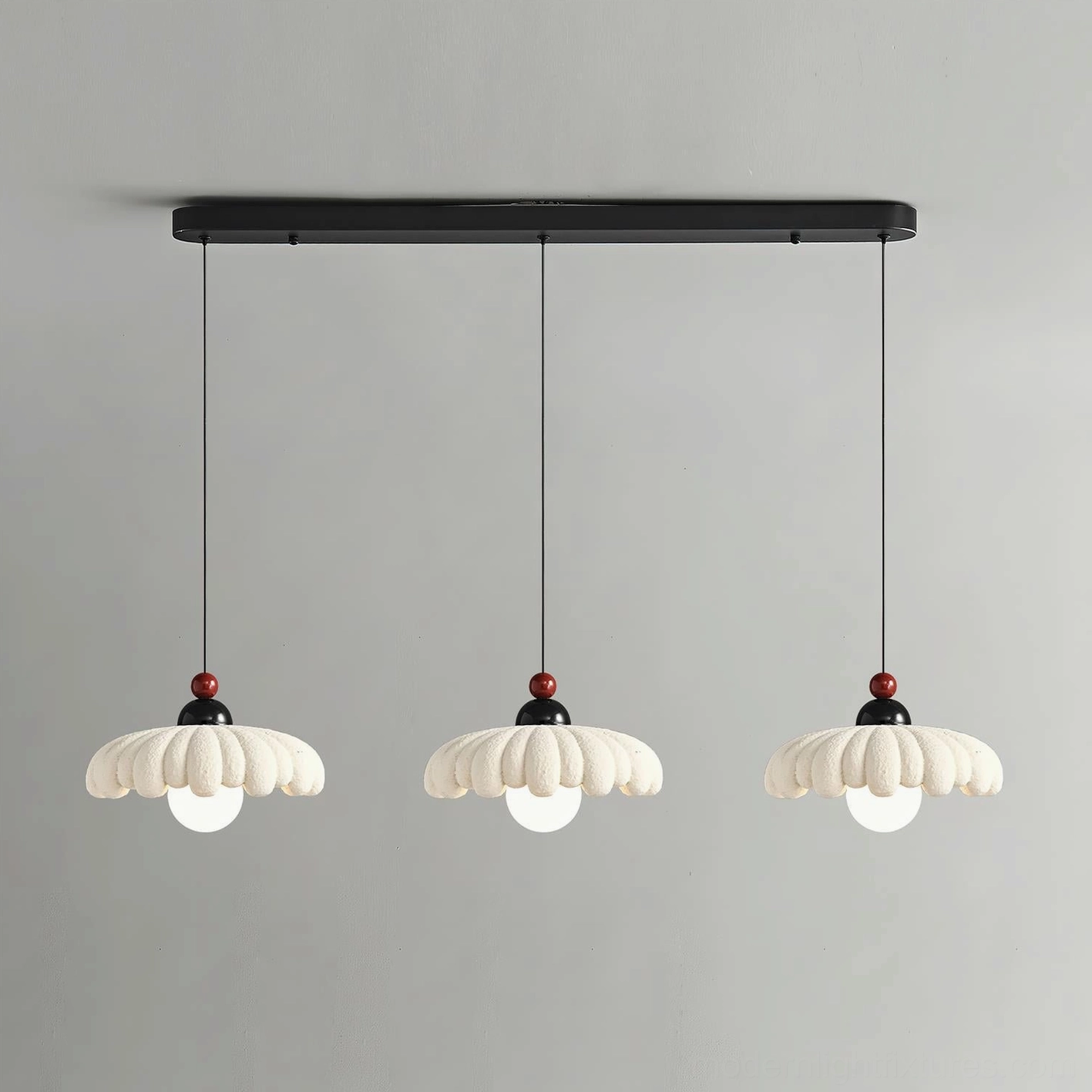 Cloudet 3-head pendant lamp system white, multiple sculptural fixtures for large dining spaces or modern interiors