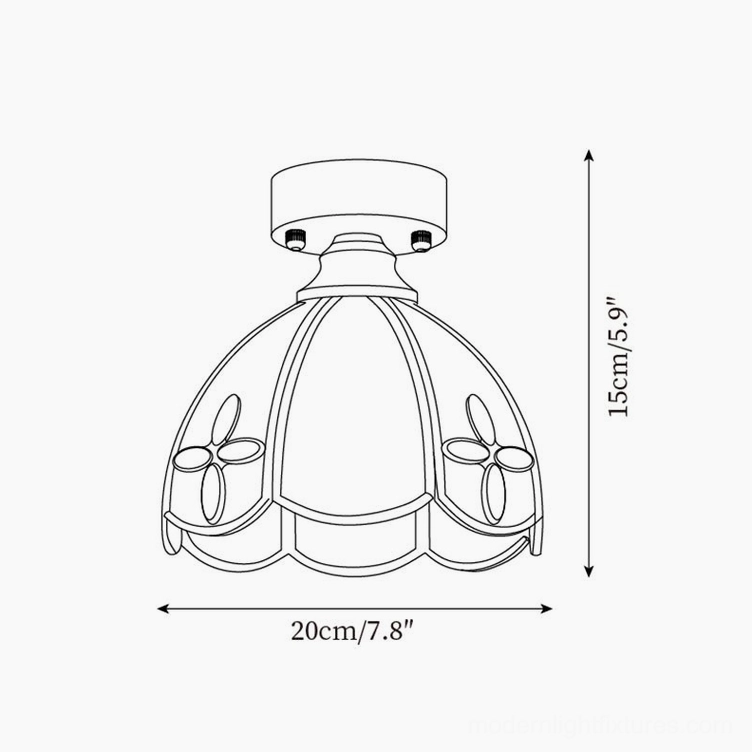 Four-leaf clover decorated stained glass ceiling fixture orthographic design drawing