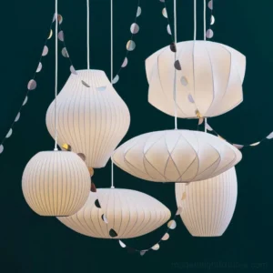 Cluster suspended bubble pendant lights - contemporary minimalist dining installation