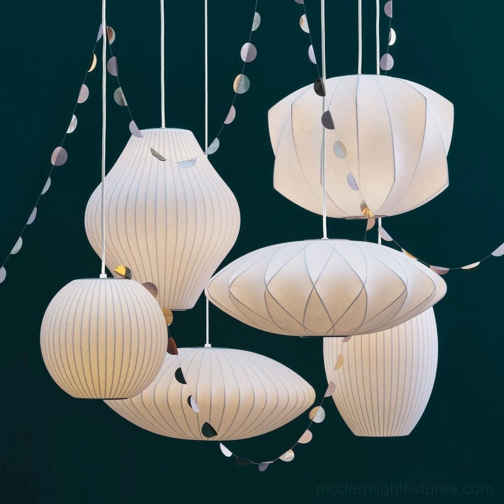 Cluster suspended bubble pendant lights - contemporary minimalist dining installation