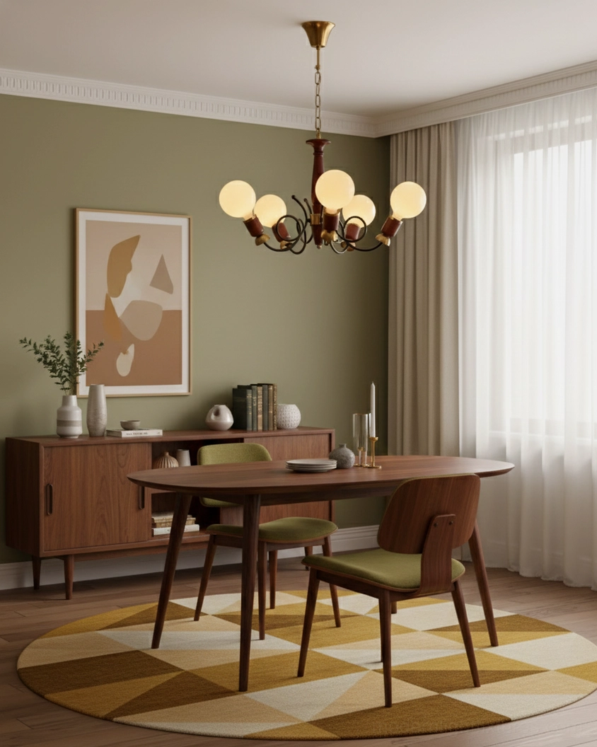 Cluster chandelier in eclectic contemporary home blending vintage and modern elements