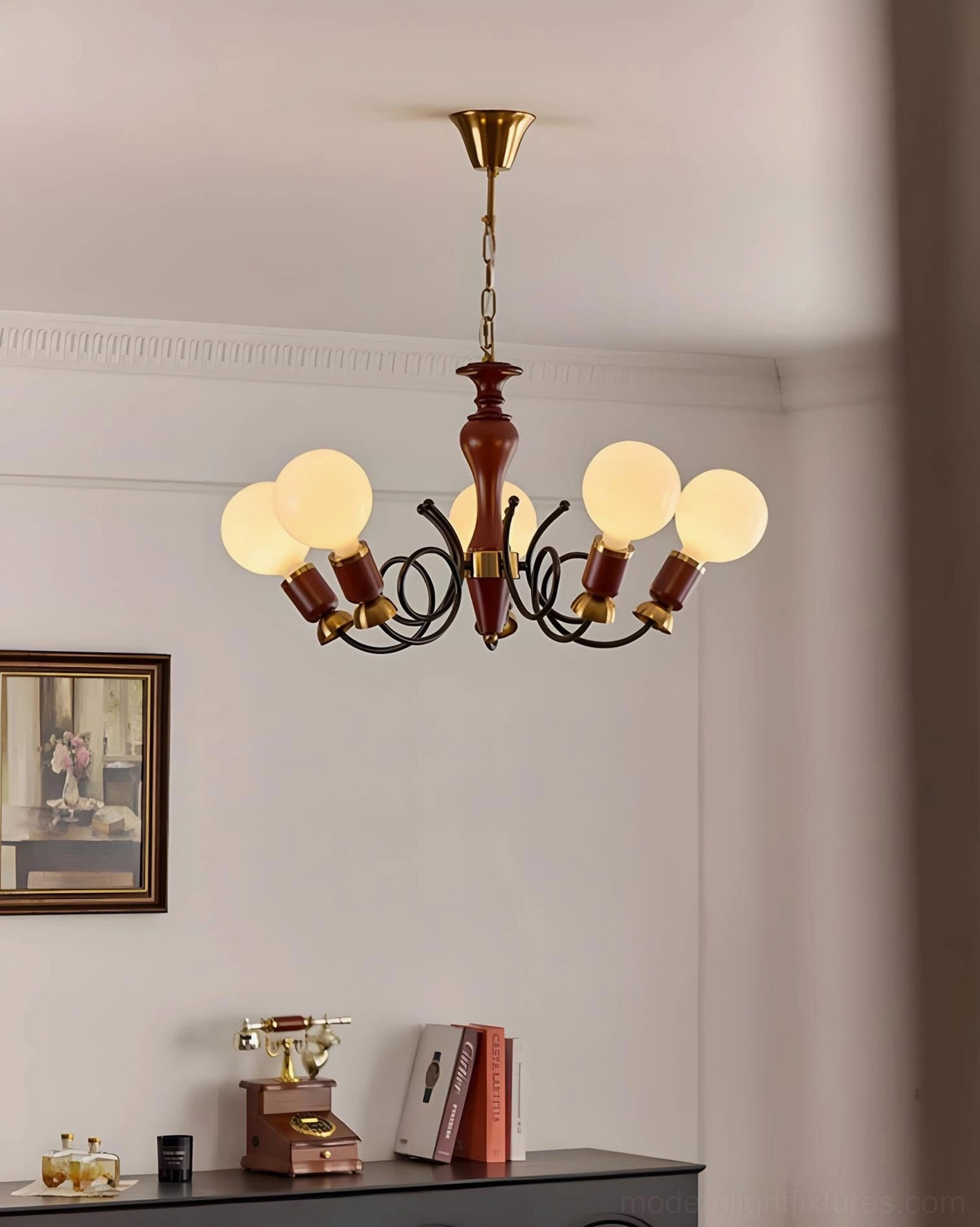 Modern cluster chandelier in contemporary home office showing architectural design