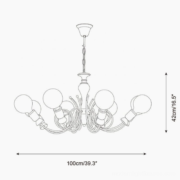 Technical line drawing of 8-head cluster chandelier, 100cm diameter specifications