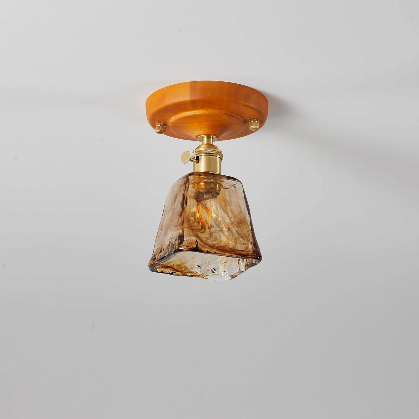 Cognac glass ceiling light fixture entryway statement installation elegant design