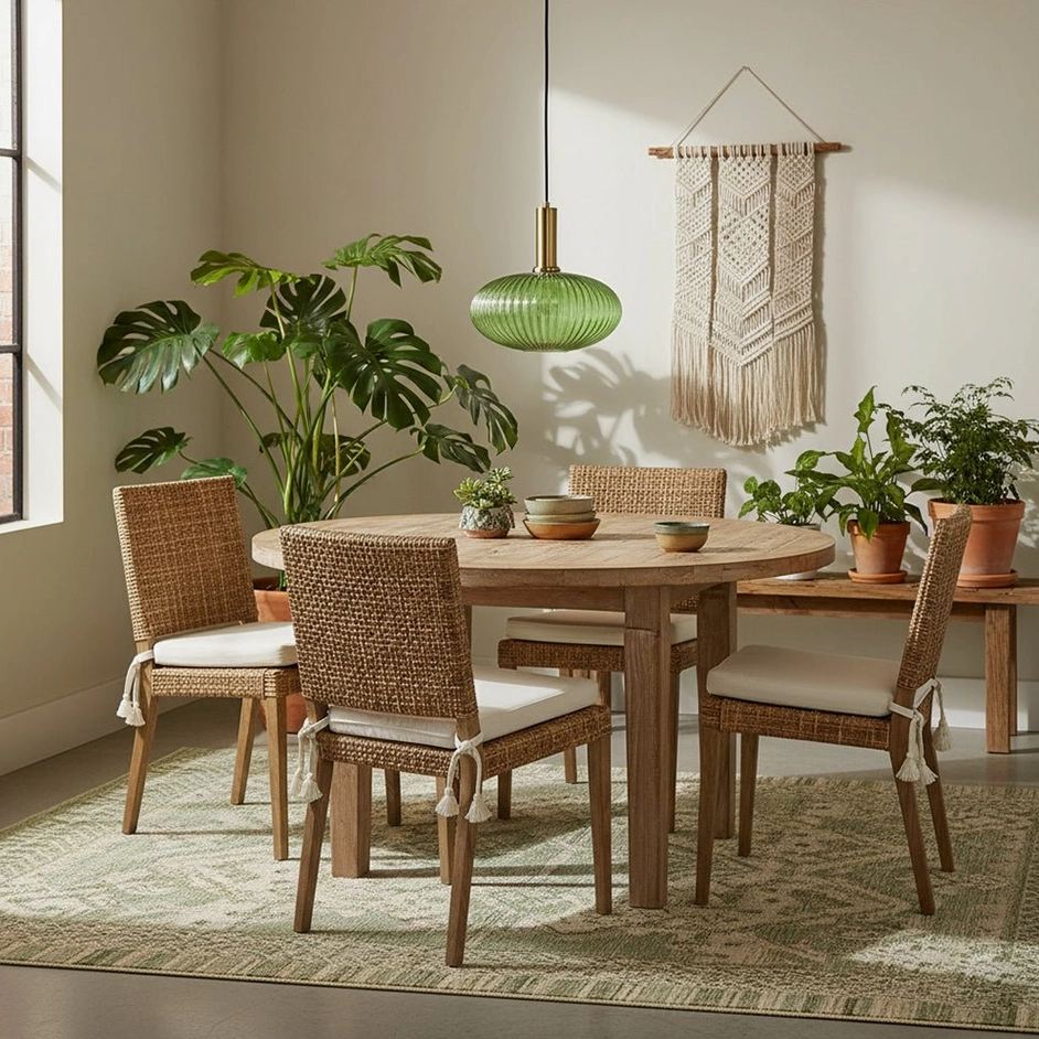 Cognac ribbed glass pendant lamp glowing warmly in intimate dining room overhead lighting installation