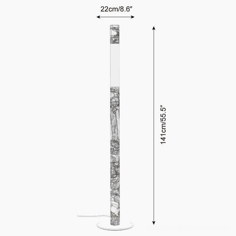 Colorbeam floor lamp technical dimension diagram showing orthographic specifications, height 141cm and diameter 22cm measurements
