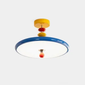 Dopara colorful geometric ceiling light fixture with stacked blue, yellow, and red discs on white studio background