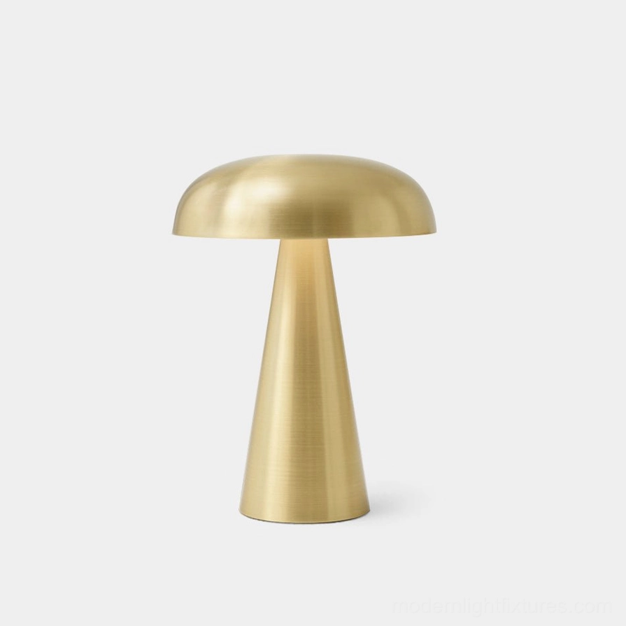 Como modern cordless table lamp with brushed aluminum finish and mushroom dome shade on white background
