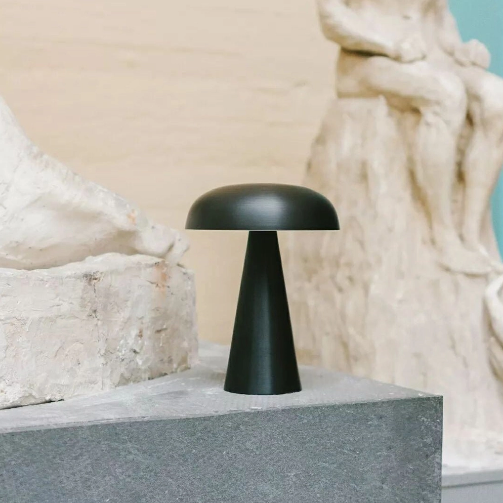 Como cordless table lamp on balcony outdoor patio showing weather-resistant aluminum construction