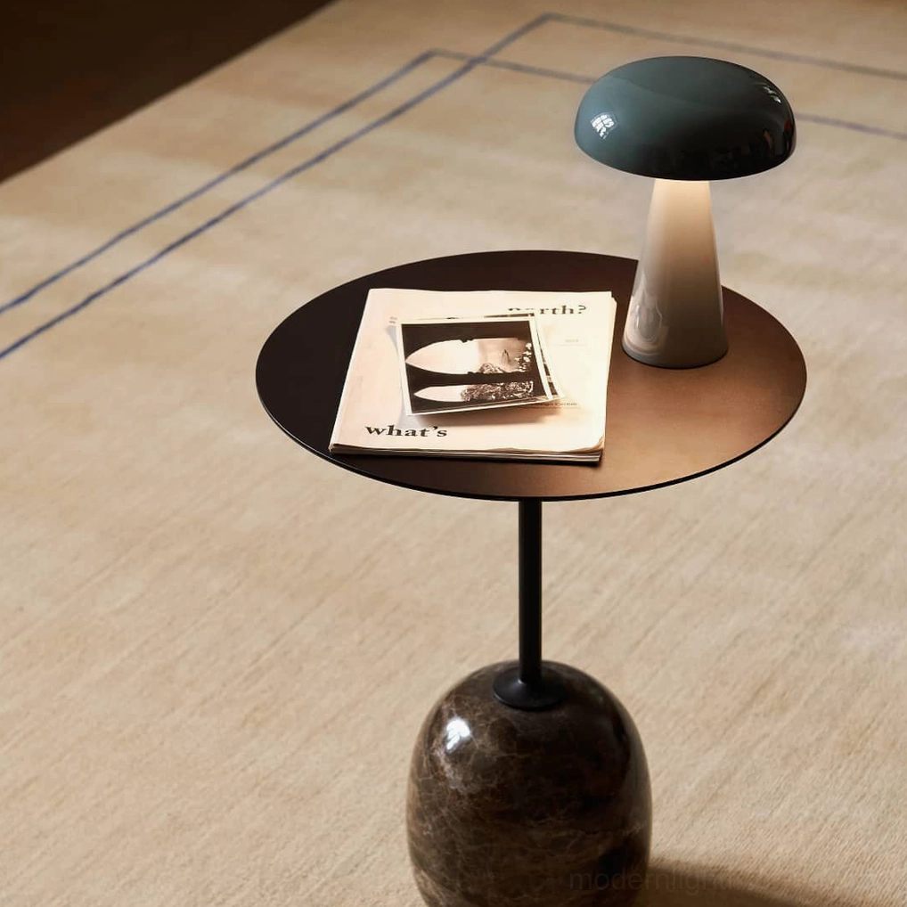 Como modern table lamp showing touch control base and cordless rechargeable battery design feature