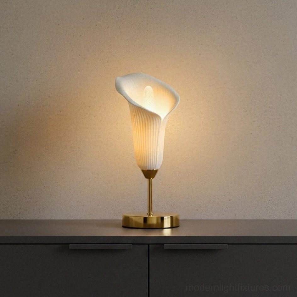 Compact calla lily table lamp warm glow ambient lighting small space solutions