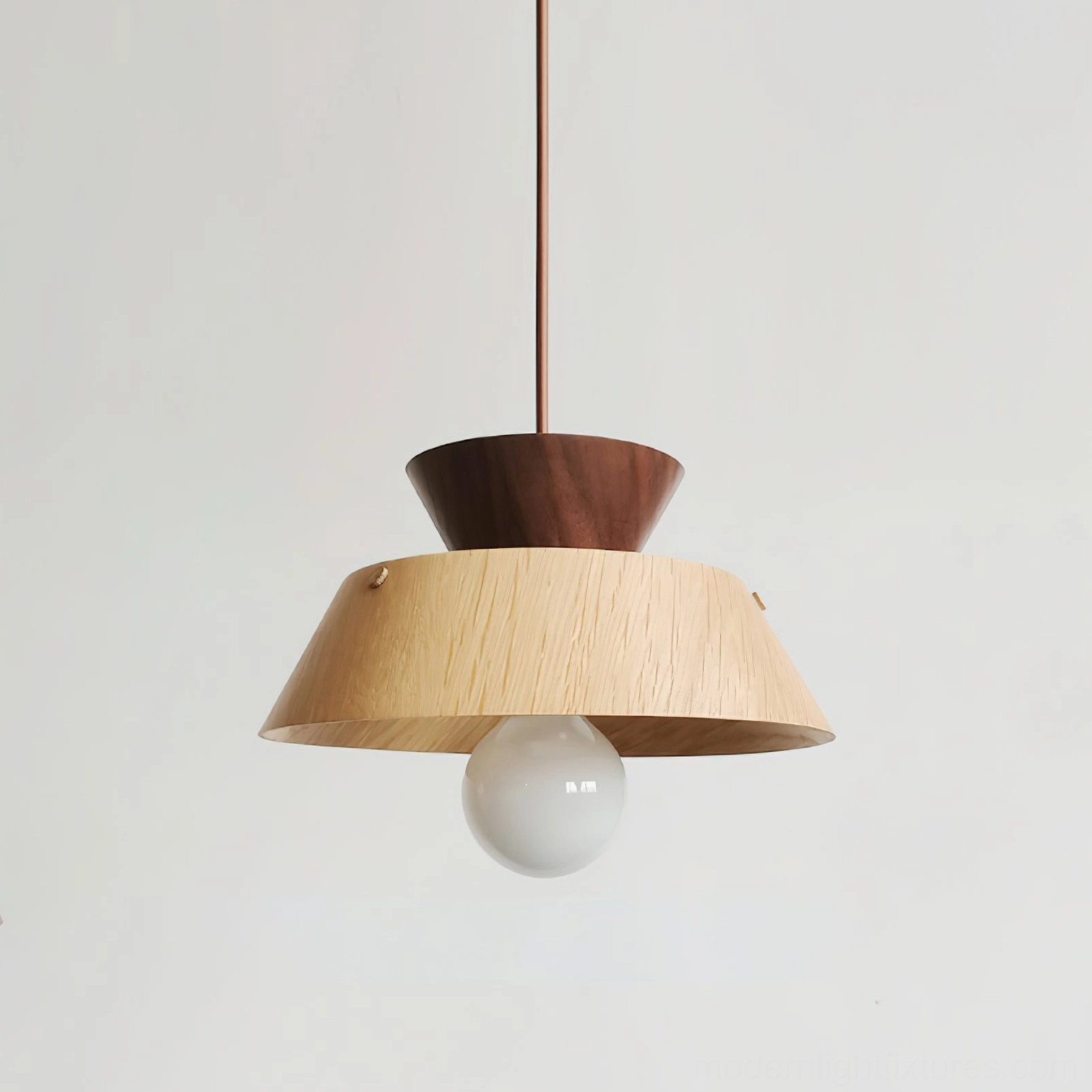 Compact tiered wood pendant lamp Model J, smallest size option for intimate spaces and bedroom lighting