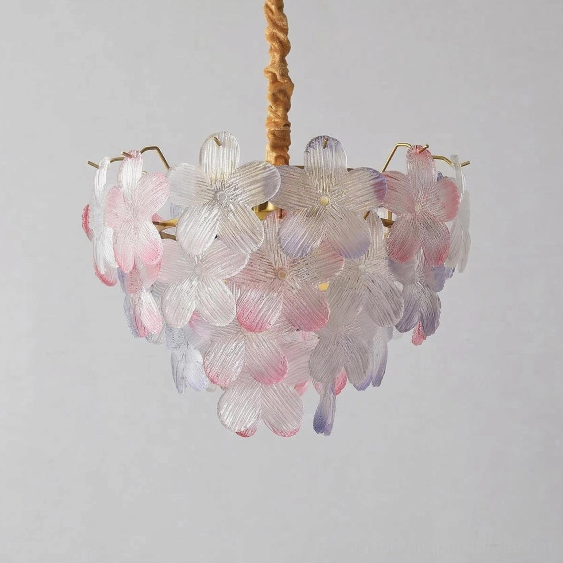 Treviso compact floral glass chandelier, mixed color pink blue clear 6-bulb model