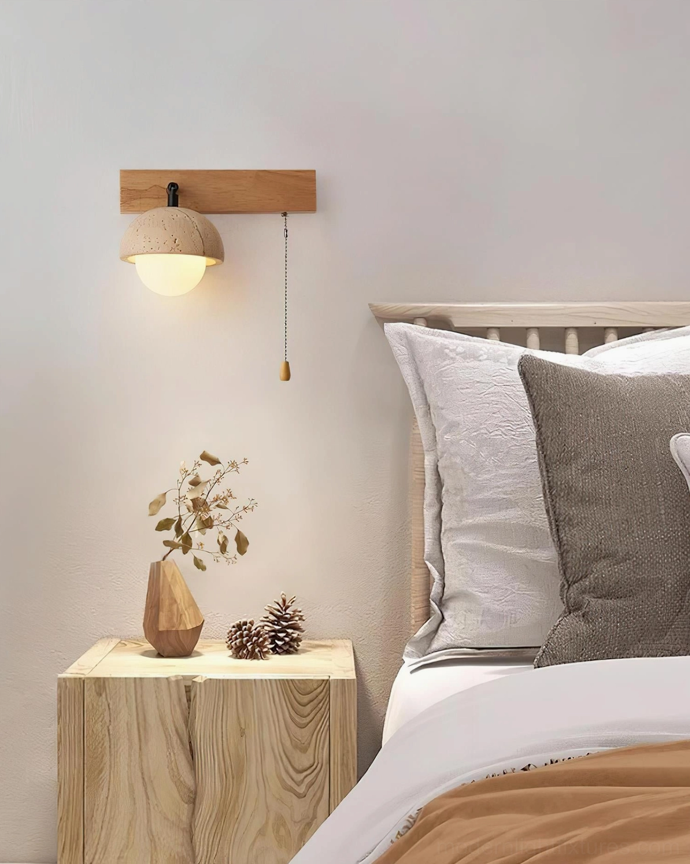 Compact travertine wall sconce for small spaces - bathroom and bedroom installation options