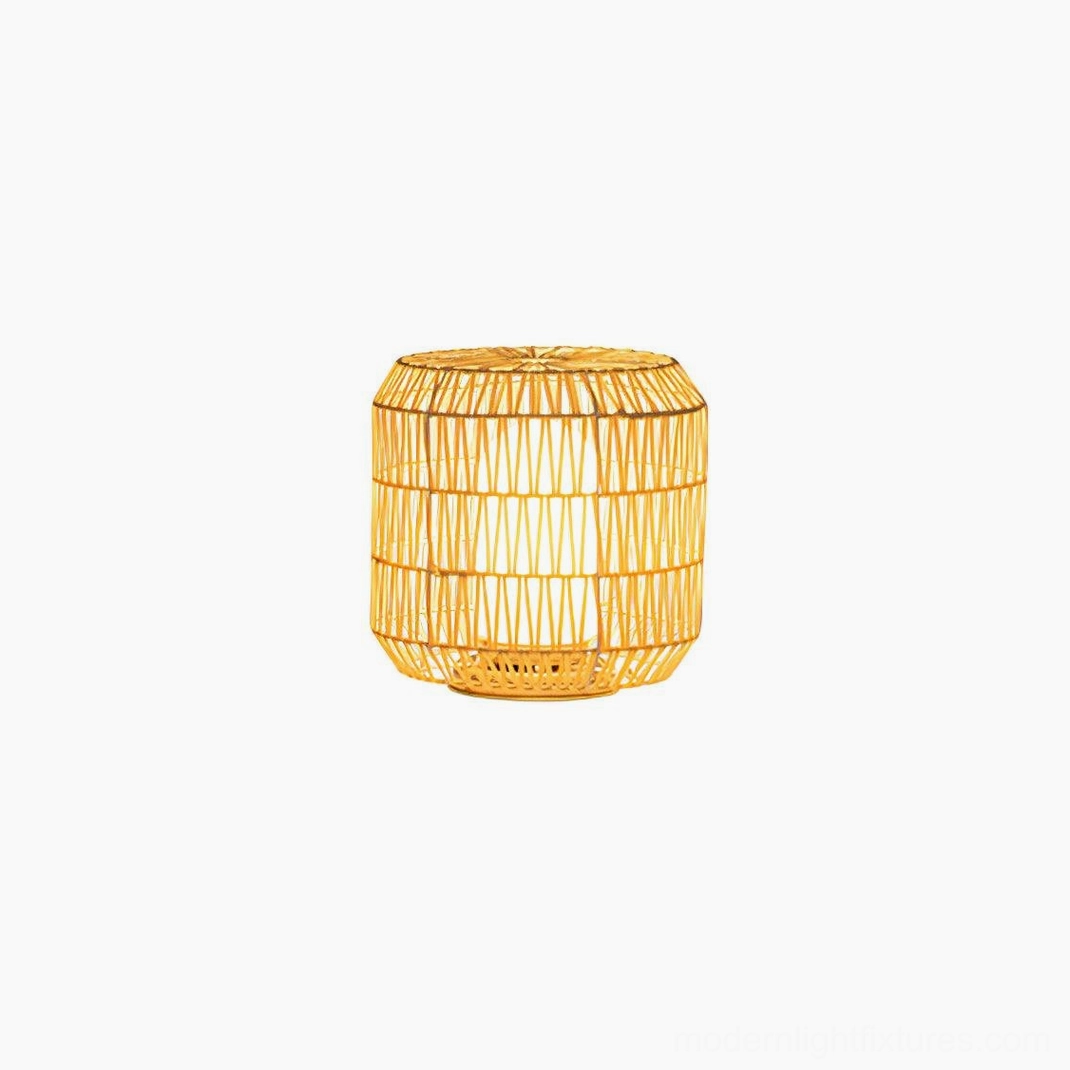Compact wired rattan outdoor lamp providing consistent warm illumination for small spaces