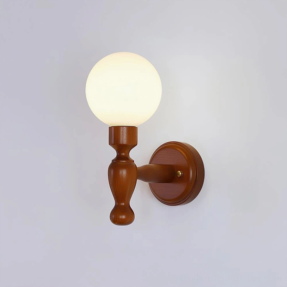 Compact wooden wall sconce with fabric shade, Model A dimensions