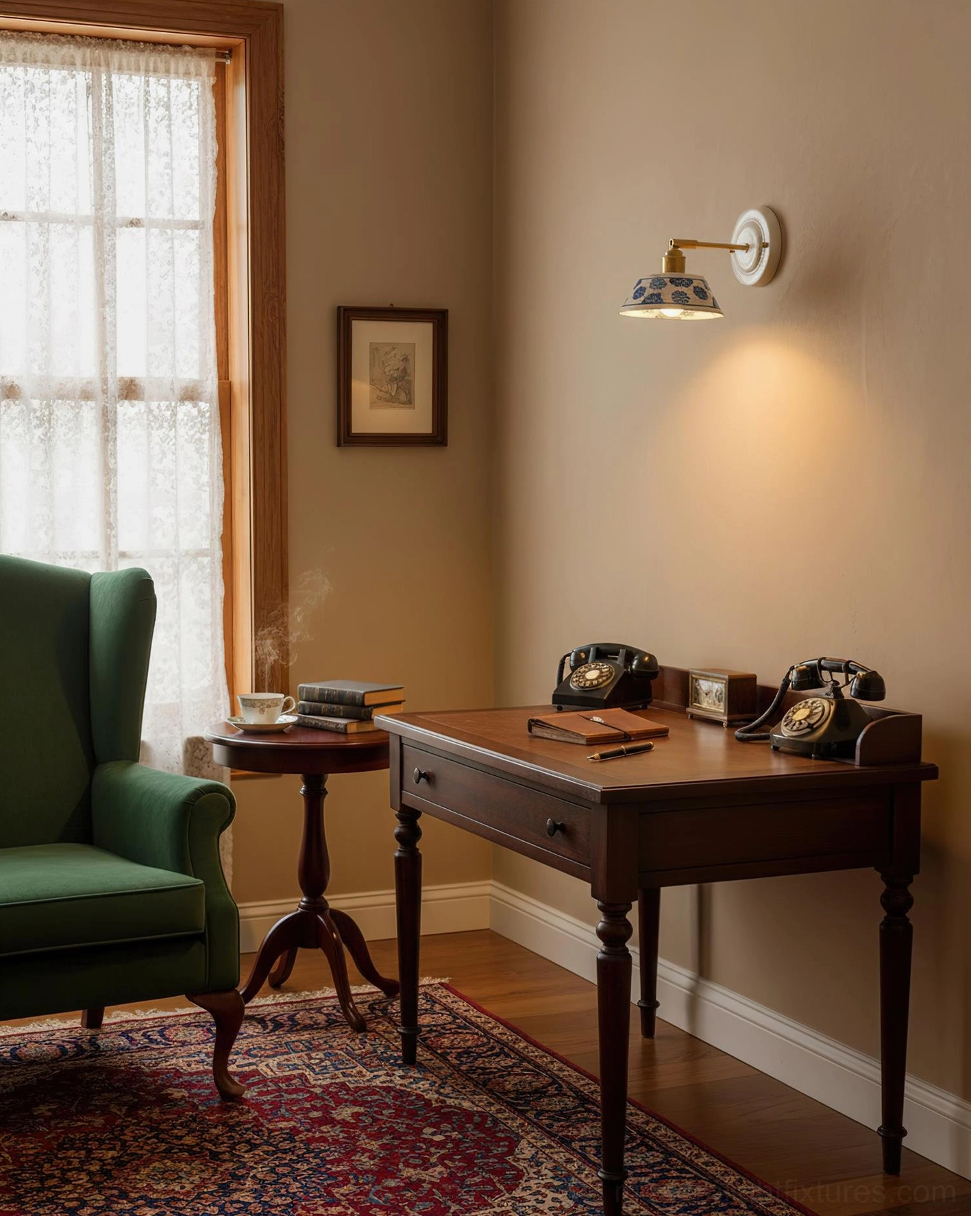Hand-glazed porcelain wall lamp showing full ceramic artistry and sculptural white base