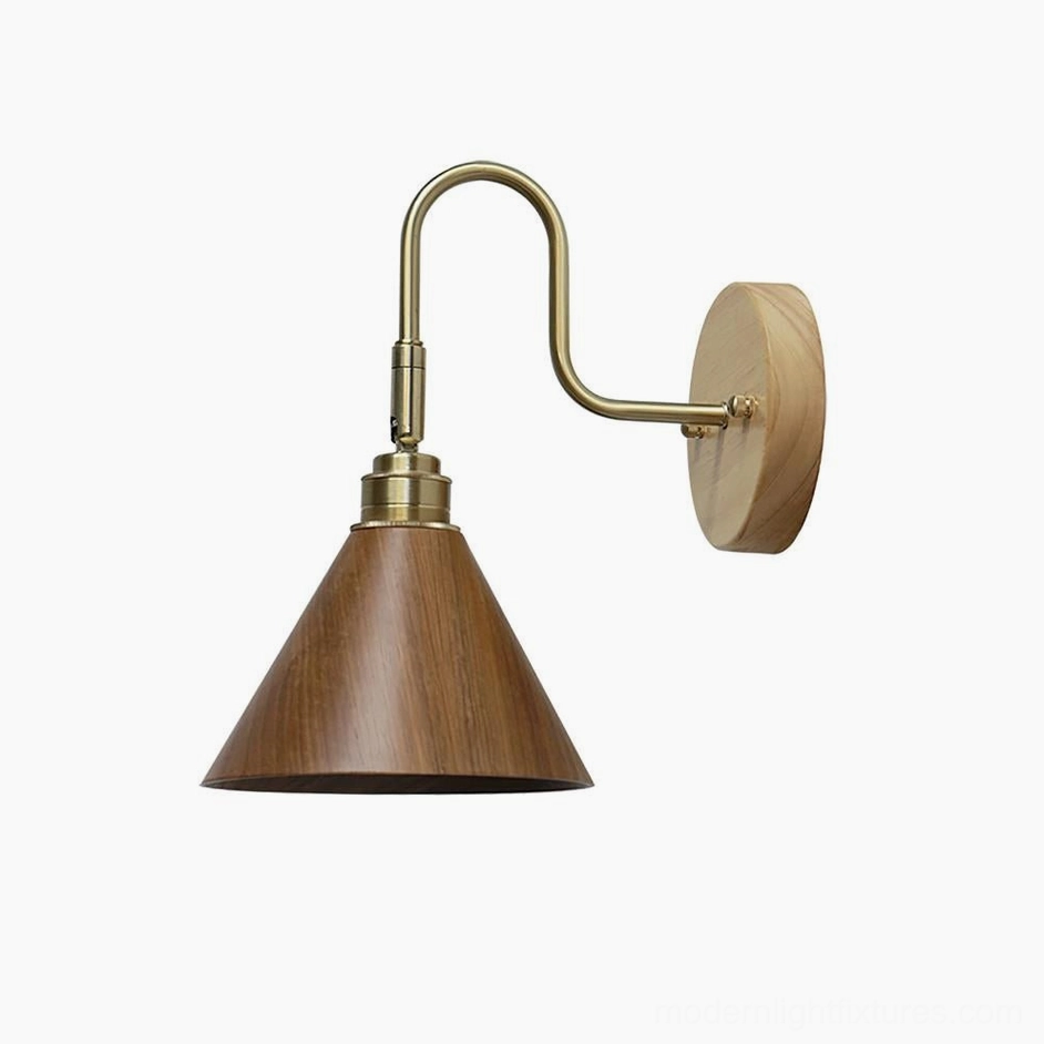 Conira walnut wood wall sconce with brass hardware - sculptural minimalist design front view