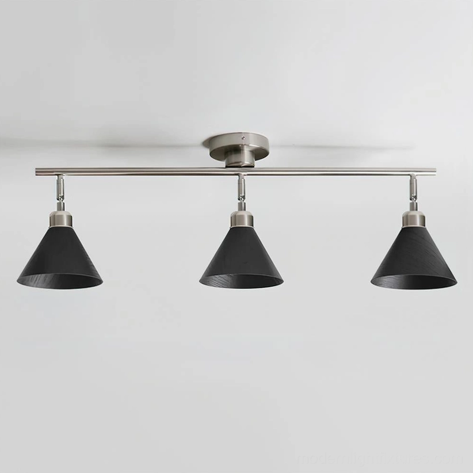 Conistra matte black 3-light track ceiling light with conical black lamp covers and brushed nickel metal frame