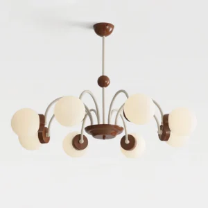 Contemporary 6-head glass sphere pendant chandelier with frosted shades and retro minimalist metal framework